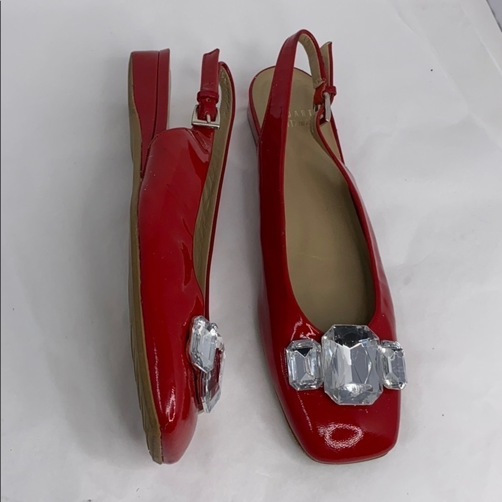 Stuart Weitzman Sz 6.5 Red Patent Leather Flats